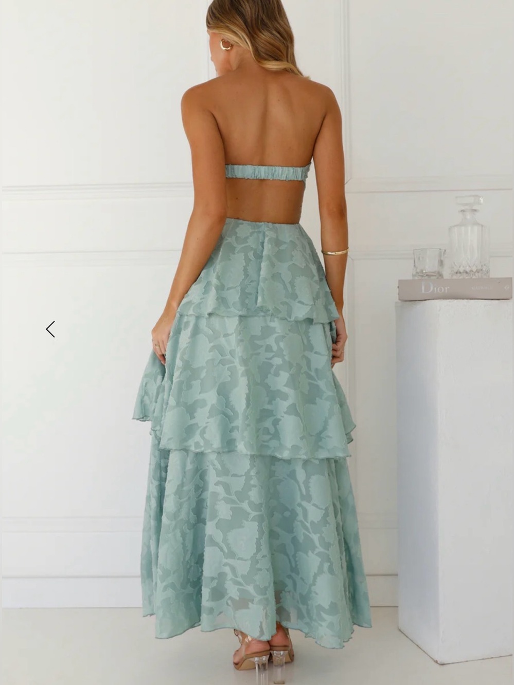 Hello Molly Strapless Tiered Maxi Dress in Sage Green - Picture 2 of 3